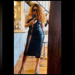 AKIRA VEGAN LEATHER LACE UP MIDI DRESS SIZE LARGE